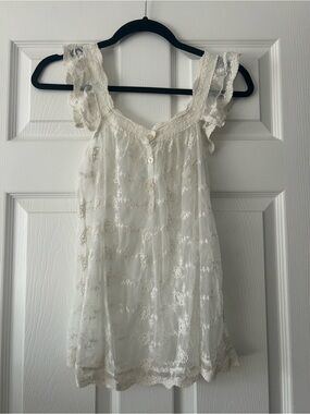 Ivory Lace Ruffle Strap Tank Top